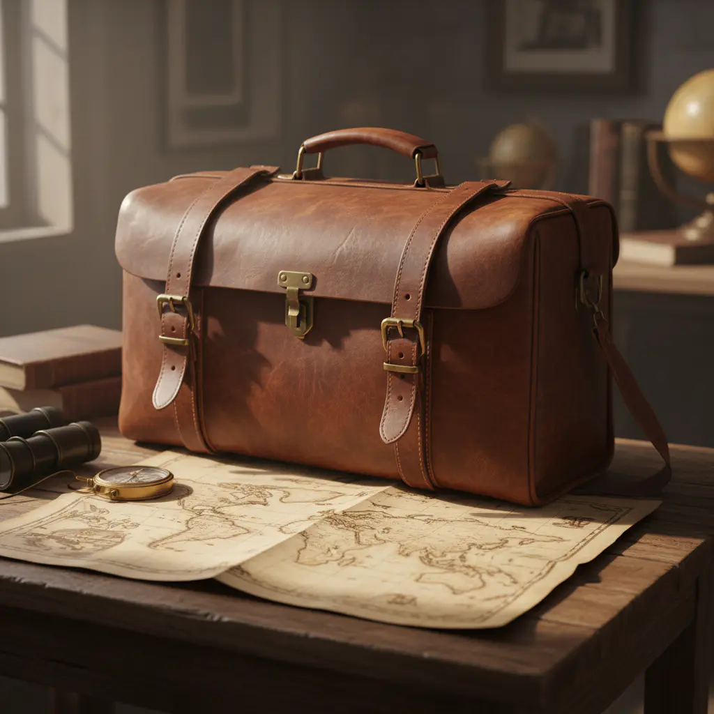 Vintage travel bag and map